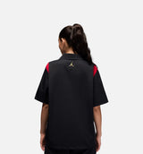 Button Up Womens Short Sleeve Shirt - Black/Gym Red