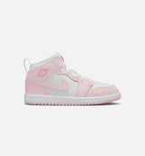 Air Jordan 1 Mid Preschool Lifestyle Shoe - Pink Foam/Fire Red/White