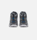 Air Jordan 9 Retro Flint Grey and French Blue Grade School Lifestyle Shoe - White/French Blue/Flint Grey