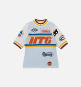 Racing Mock Neck Womens Short Sleeve Shirt - Blue