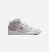 Air Jordan 1 Mid SE Grade School Lifestyle Shoe - White/Field Silver