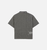 Boxy Striped Work Button Up Mens Short Sleeve Shirt - Black/White