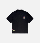 Magic Embroidered Button Down Mens Short Sleeve Shirt - Black