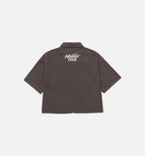 Twill Full Zip Mens Short Sleeve Shirt - Black