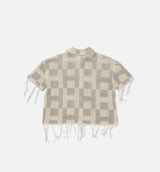Crochet Button Down Mens Short Sleeve Shirt - Stone