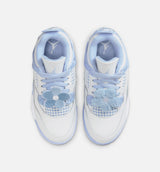 Air Jordan 4 Retro Aluminum Preschool Lifestyle Shoe - White/Aluminum/Blue Tint/Oil Green