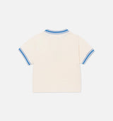 Multi Color Ringer Womens Short Sleeve Shirt - Blue/Cream