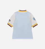 Racing Mock Neck Womens Short Sleeve Shirt - Blue