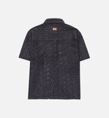 Crochet Button Up Mens Short Sleeve Shirt - Black