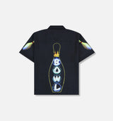 Big Lebowski Time To Bowl Button Up Mens Short Sleeve Shirt - Black/Red