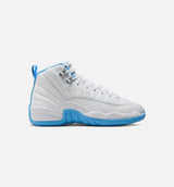 Air Jordan 12 Retro White and University Blue Grade School Lifestyle Shoe - White/University Blue/Metallic Silver