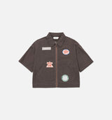 Twill Full Zip Mens Short Sleeve Shirt - Black