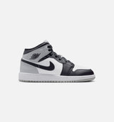Air Jordan 1 Mid Grade School Lifestyle Shoe - White/Light Smoke Grey/Black