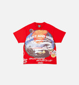 Hook Knit Mens Short Sleeve Shirt - Red