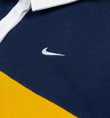 NSW Oversized Polo Top Womens Short Sleeve Shirt - Midnight Navy/Dark Sulphur/White/White