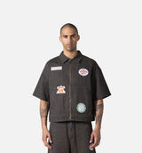 Twill Full Zip Mens Short Sleeve Shirt - Black