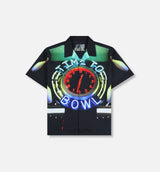 Big Lebowski Time To Bowl Button Up Mens Short Sleeve Shirt - Black/Red