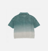 Crochet Ombre Button Up Womens Short Sleeve Shirt - Green