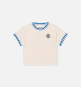 Multi Color Ringer Womens Short Sleeve Shirt - Blue/Cream