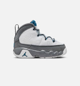 Air Jordan 9 Retro Flint Grey and French Blue Infant Toddler Lifestyle Shoe - White/French Blue/Flint Grey