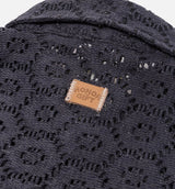 Crochet Button Up Mens Short Sleeve Shirt - Black