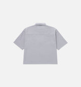 Textured Knit Quarter Zip Mens Short Sleeve Shirt - Grey