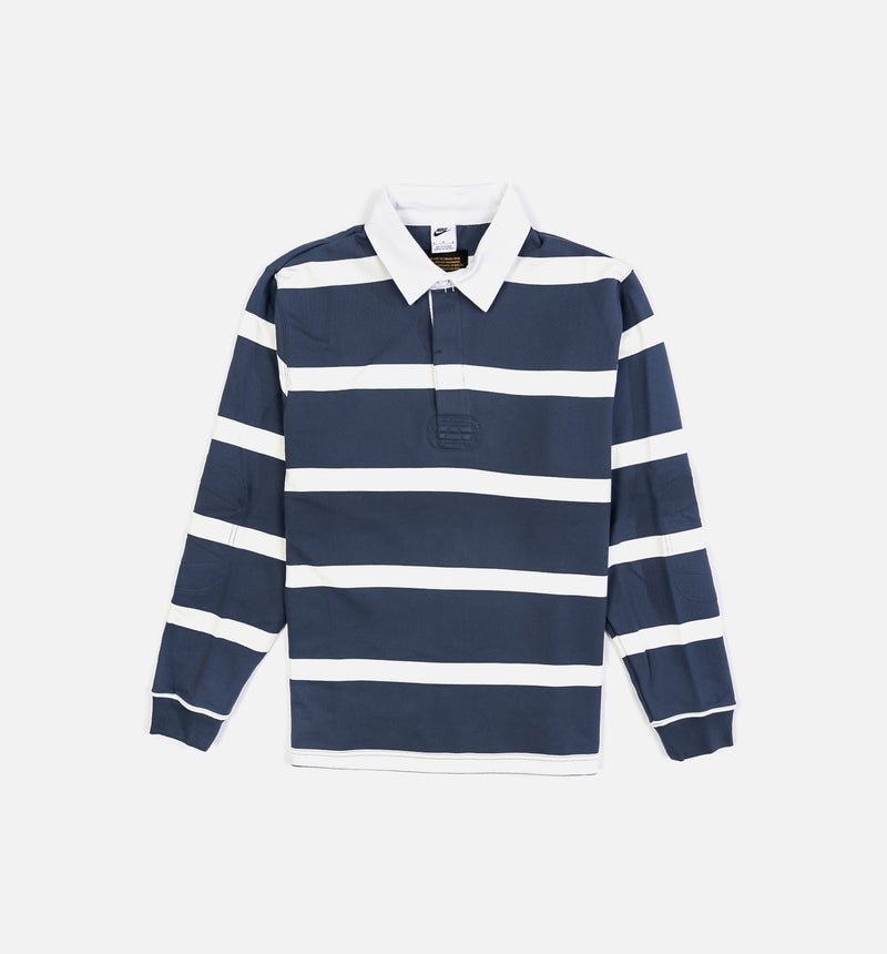 Striped Heavyweight Rugby Mens Long Sleeve Shirt - Blue/White