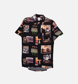 After School Print Button Up Mens Shirt - Black