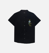 Botanical Short Sleeve Rayon Shirt Mens Shirt - Black