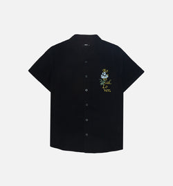 NICE KICKS PREMIUM SU21-008-BLK
 Botanical Short Sleeve Rayon Shirt Mens Shirt - Black Image 0