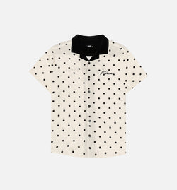 NICE KICKS PREMIUM SU21-009-CRM
 Nice Polka Dot Short Sleeve Rayon Shirt Mens Top - Cream Image 0
