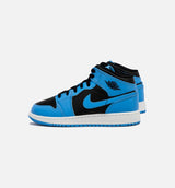 Air Jordan 1 Retro Mid University Blue Grade School Lifestyle Shoe - Black/Blue