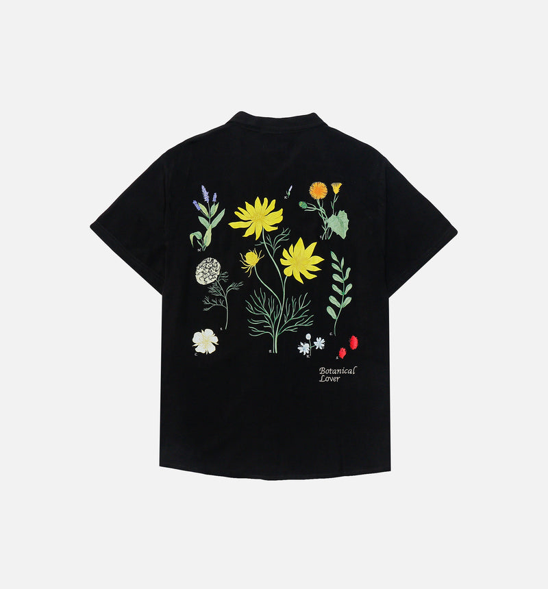 Botanical Short Sleeve Rayon Shirt Mens Shirt - Black
