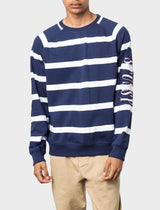 Striped Raglan Crew Mens Shirt - Navy
