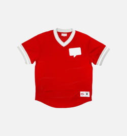 MITCHELL & NESS (SLD) 779T-DRE-AMNEQZ
 V Neck Mesh Nice Kicks Shirt - Red/White Image 0