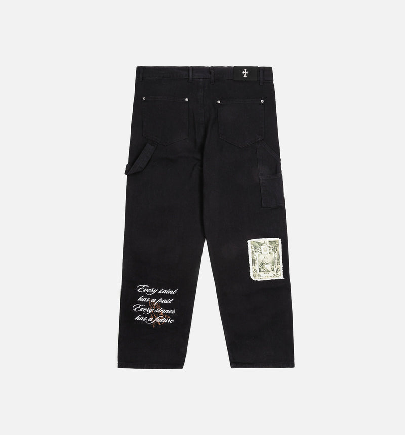 Crosses Patched Denim Mens Pants - Black/White