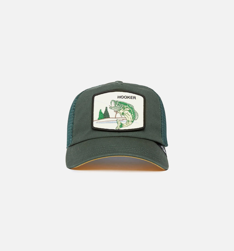 Large Mouth Suede Trucker Mens Hat - Green/White