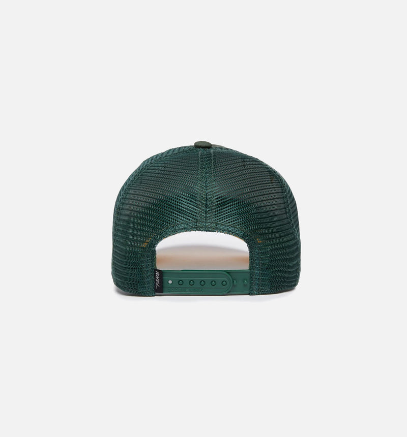 Large Mouth Suede Trucker Mens Hat - Green/White