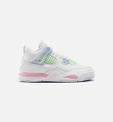 Air Jordan 4 Retro Medium Soft Pink Preschool Lifestyle Shoe - White/Medium Soft Pink/Half Blue
