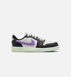 JORDAN HF0411-001
 Air Jordan 1 Retro Low Black Raspberry Preschool Lifestyle Shoe - Black/Black Raspberry/Volt Tint Image 0