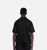 Pointelle Crochet Mens Short Sleeve Shirt - Black