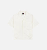 Woven Embroidered Rose Womens Short Sleeve Shirt - Sail