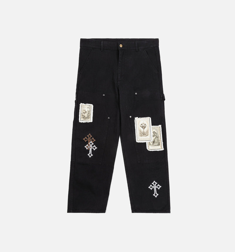 Crosses Patched Denim Mens Pants - Black/White