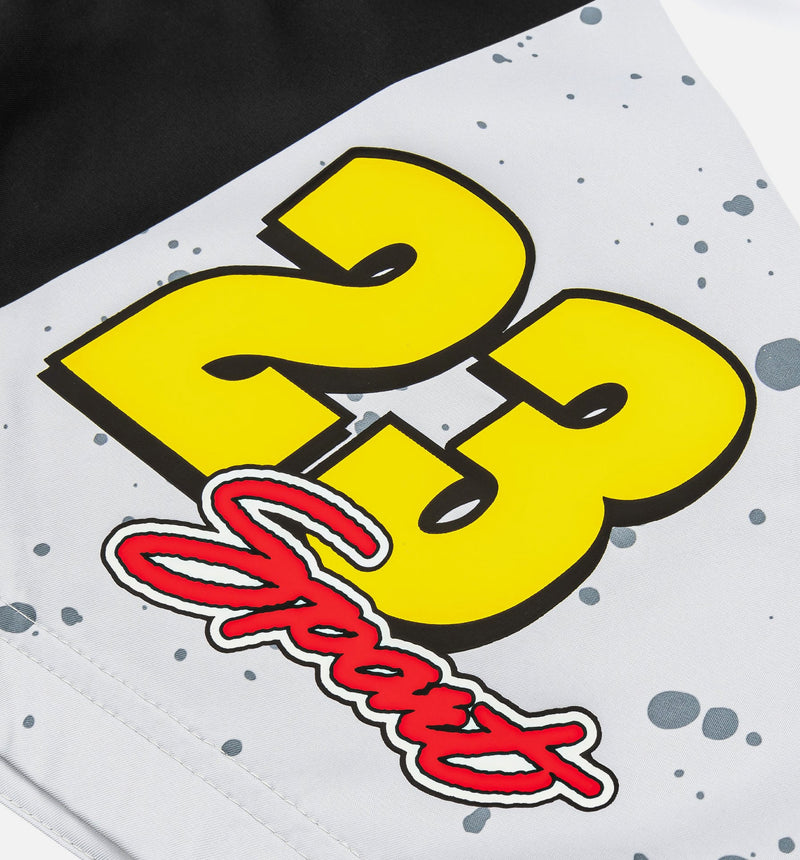 Essentials 5" Poolside Mens Shorts - Cement Grey/Fire Red