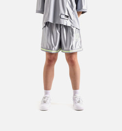 NIKE HJ0163-077
 Loose 6" Mid Rise Graphic Satin Womens Short - Light Smoke Grey/Barely Image 0