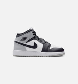 JORDAN DQ8423-101
 Air Jordan 1 Mid Grade School Lifestyle Shoe - White/Light Smoke Grey/Black Image 0