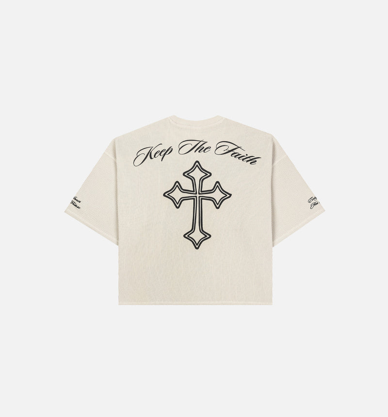 Keep The Faith Thermal Mens Short Sleeve Shirt - Beige/Black