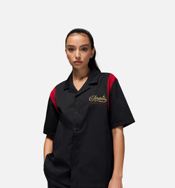 JORDAN IH7624-010
 Button Up Womens Short Sleeve Shirt - Black/Gym Red Image 0