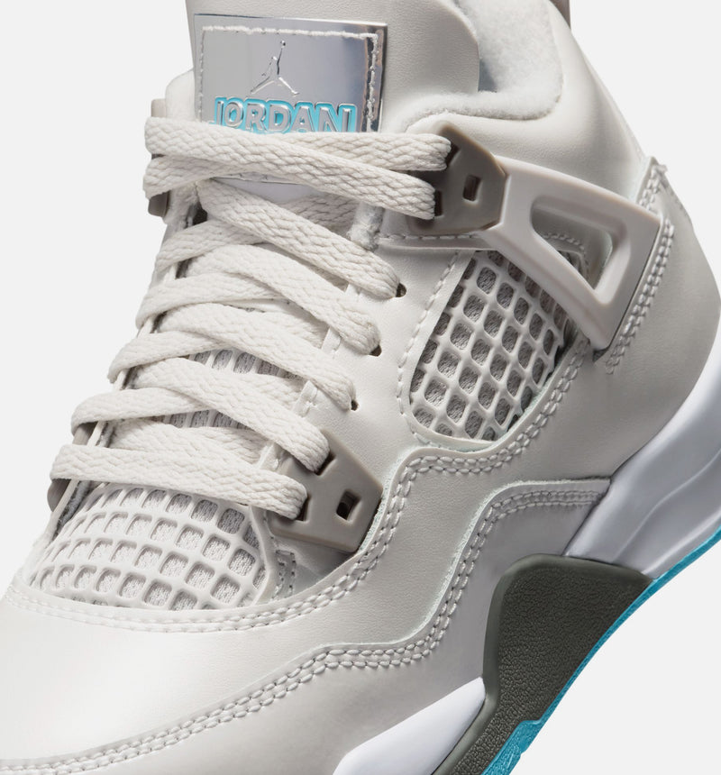 Air Jordan 4 Retro Blue Chill Preschool Lifestyle Shoe - Photon Dust/Blue Chill/Flat Pewter/White/Blue Tint