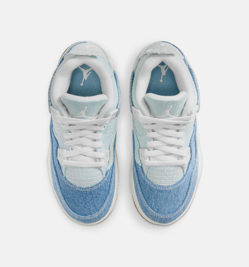 Air Jordan 4 Retro Worn Blue Preschool Lifestyle Shoe - Sail/Worn Blue/Metallic Gold